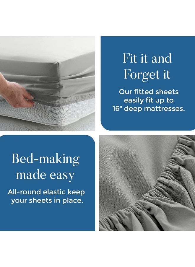 DAN RIVER 100% Cotton Jersey Fitted Sheet, Queen, Grey, 16 Inch Deep Pockets, Ultra Soft & Breathable, Stretchy Knit Fabric, Fitted Bed Sheet for Queen Mattress