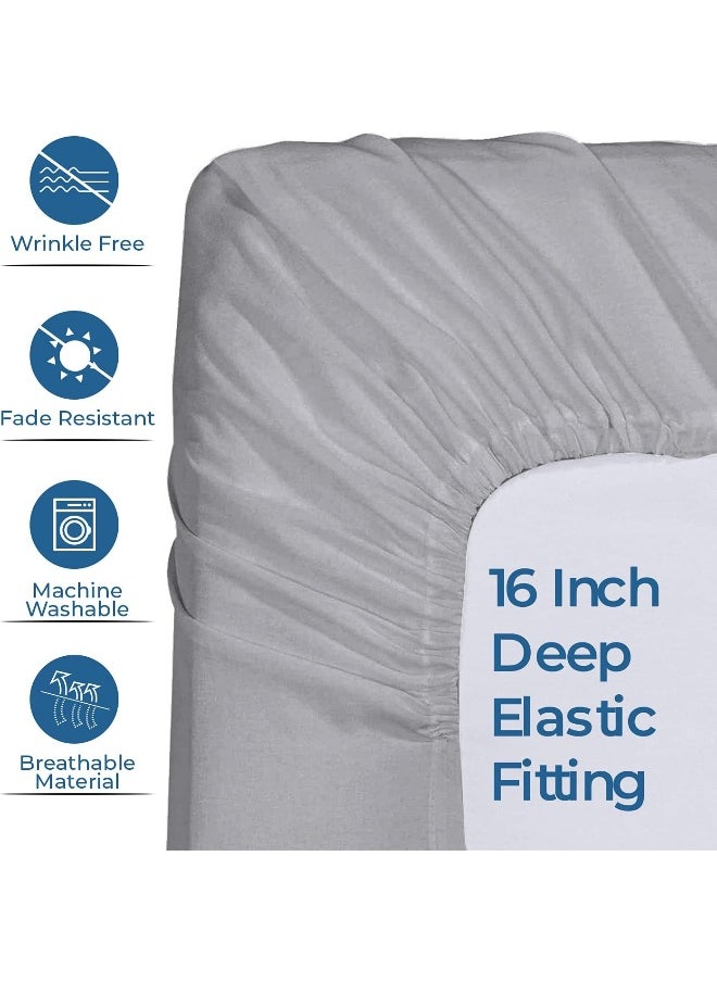 DAN RIVER 100% Cotton Jersey Fitted Sheet, Queen, Grey, 16 Inch Deep Pockets, Ultra Soft & Breathable, Stretchy Knit Fabric, Fitted Bed Sheet for Queen Mattress