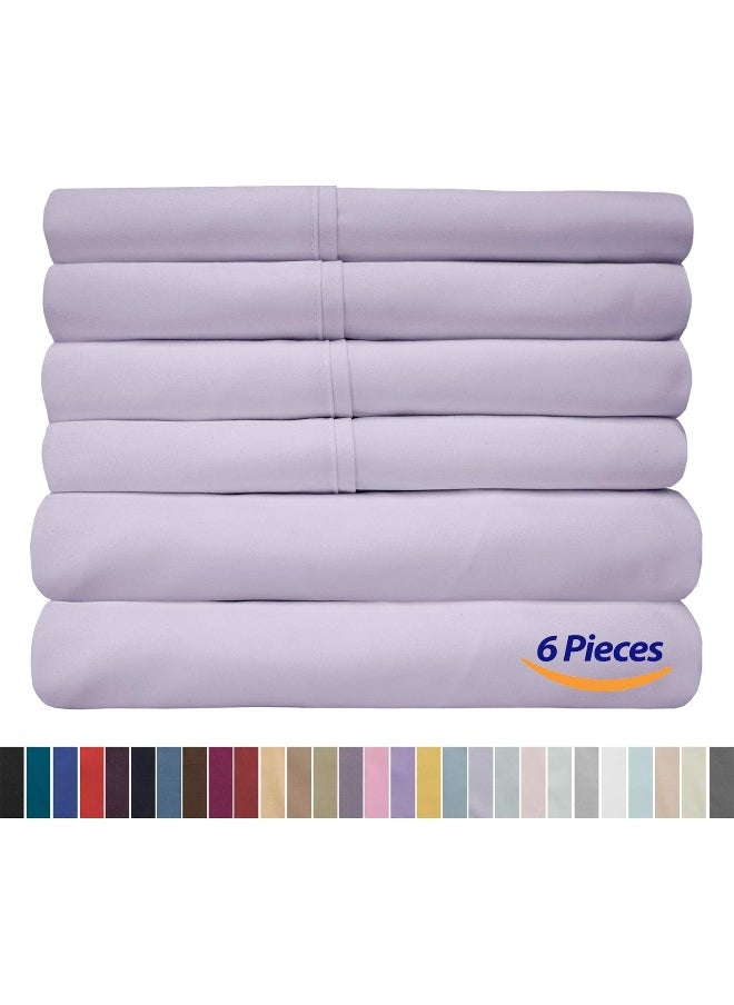 Full Size Bed Sheets - 6 Piece 1500 Supreme Collection Fine Brushed Microfiber Deep Pocket Full Sheet Set Bedding - 2 Extra Pillow Cases, Great Value, Full, Lilac