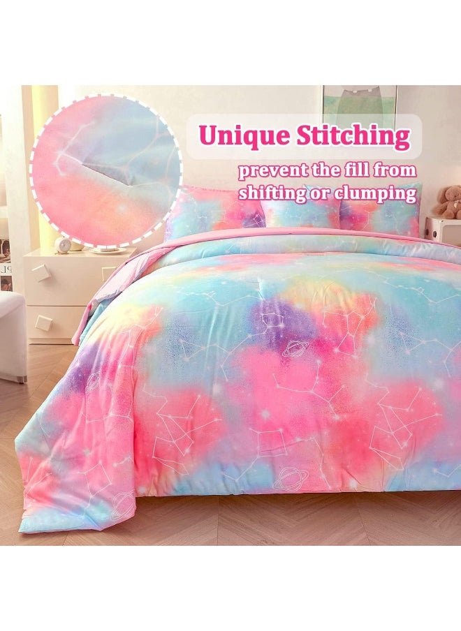 ASKOTU Pink Full Girls Comforter Set with Sheets, 6 Pcs Bed in a Bag Full Size Star Galaxy Bedding Set for Girls Teens