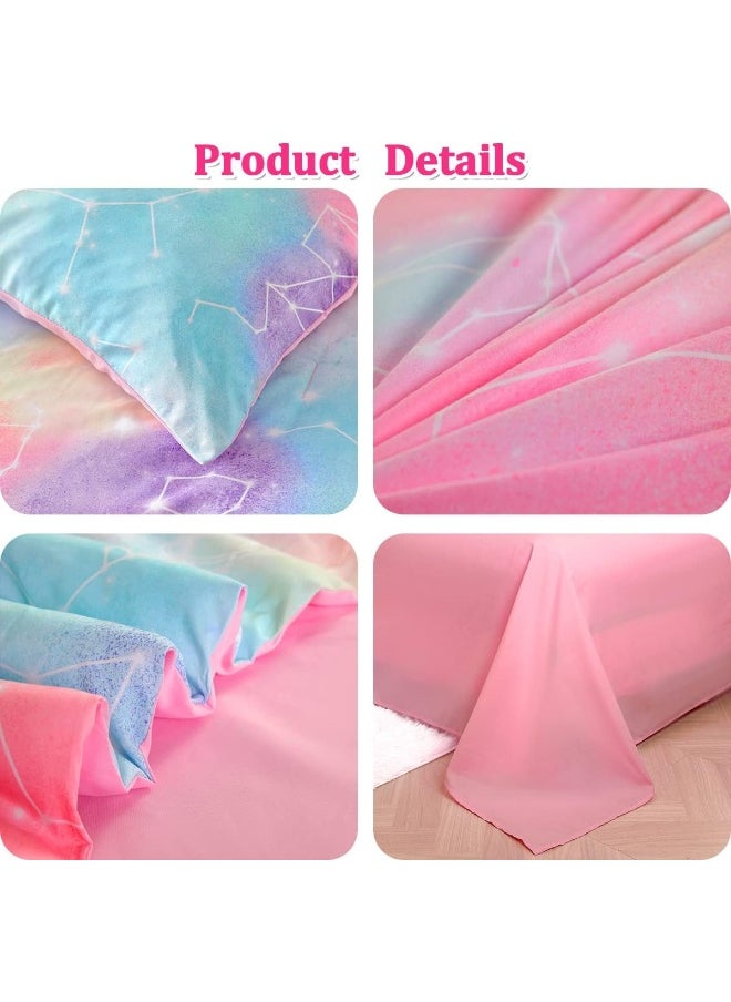 ASKOTU Pink Full Girls Comforter Set with Sheets, 6 Pcs Bed in a Bag Full Size Star Galaxy Bedding Set for Girls Teens