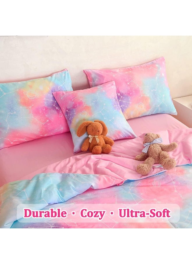 ASKOTU Pink Full Girls Comforter Set with Sheets, 6 Pcs Bed in a Bag Full Size Star Galaxy Bedding Set for Girls Teens