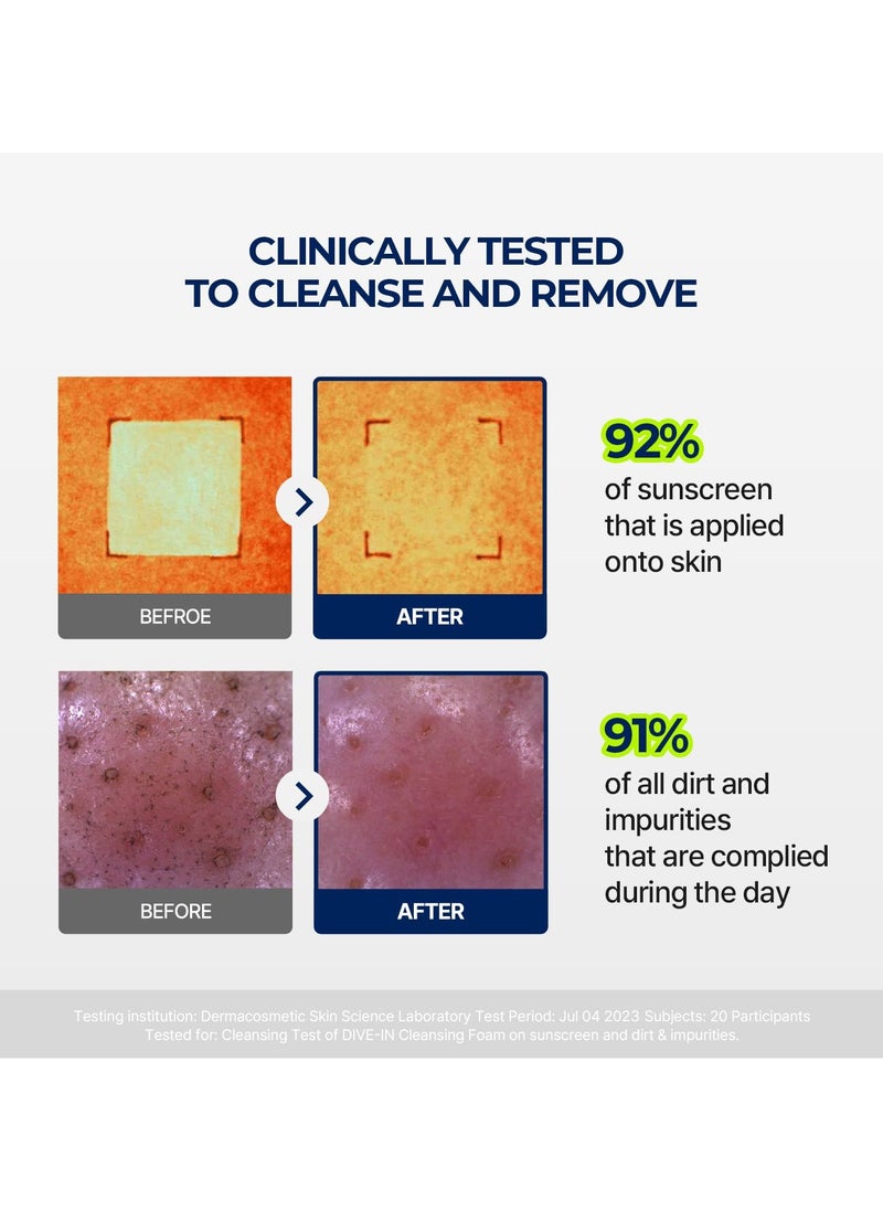 DIVE IN Cleansing Foam Face Wash 150ml (5.07 fl.oz.) | Hydrating Daily Facial Cleanser for All and Sensitive Skin | Hyaluronic Acid, Panthenol, Allantoin