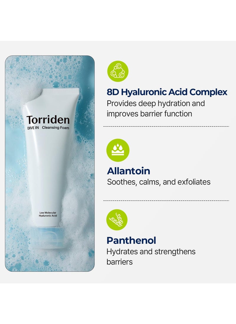DIVE IN Cleansing Foam Face Wash 150ml (5.07 fl.oz.) | Hydrating Daily Facial Cleanser for All and Sensitive Skin | Hyaluronic Acid, Panthenol, Allantoin