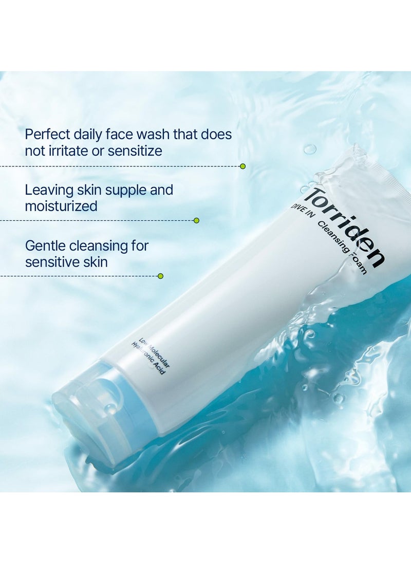 DIVE IN Cleansing Foam Face Wash 150ml (5.07 fl.oz.) | Hydrating Daily Facial Cleanser for All and Sensitive Skin | Hyaluronic Acid, Panthenol, Allantoin