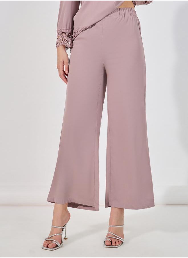 Lace Insert Top & Wide Leg Pants Modest Set