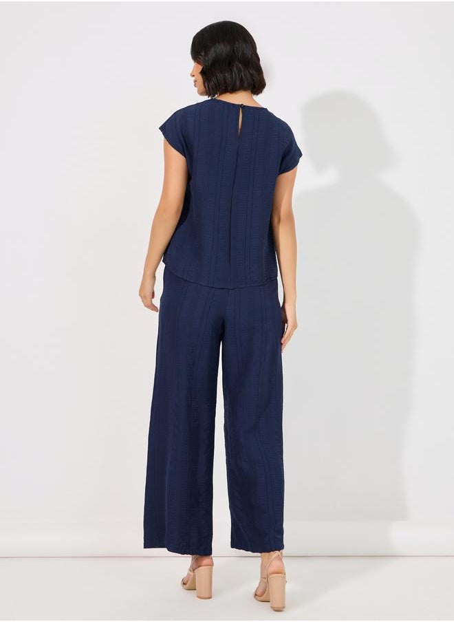 Textured Top & Wide Leg Pants Modest Set