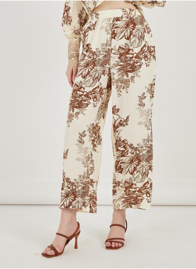 All Over Print Lace Insert Shirt & Straight Leg Pants Modest Set