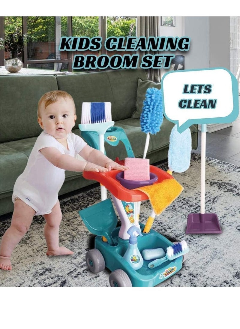 Kids Cleaning Play Set 22 pcs broom with cart, brooms, and mop