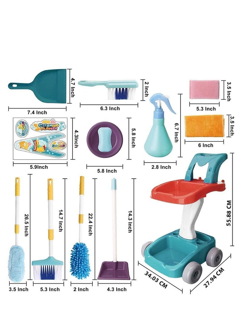 Kids Cleaning Play Set 22 pcs broom with cart, brooms, and mop