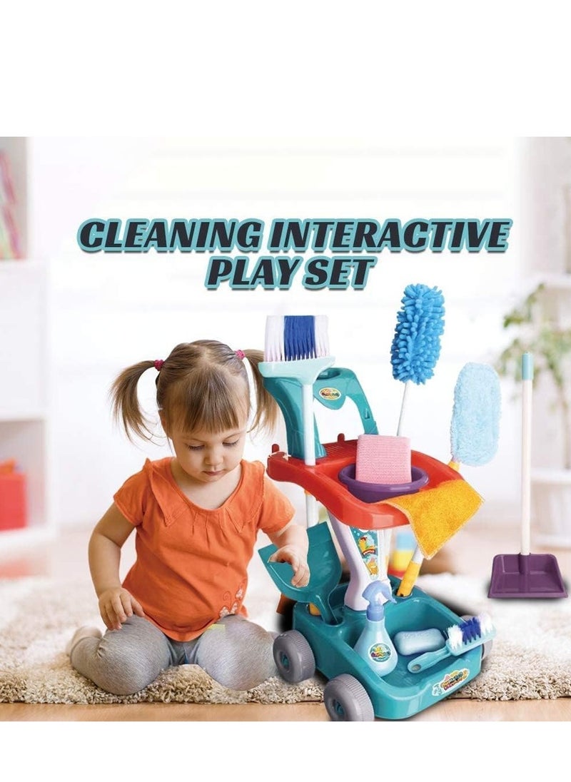 Kids Cleaning Play Set 22 pcs broom with cart, brooms, and mop