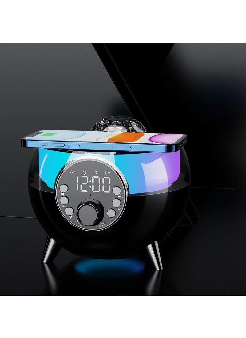 5-in-1 White Noise Machine & Alarm Clock with Bluetooth Speaker, Galaxy Projector Light, Wireless Charging Pad & LED Ambient Lighting | Sleep Sound Aid with Subwoofer | High Volume Bedroom Clock | Relaxing Night Light for Kids & Adults | Perfect Gift