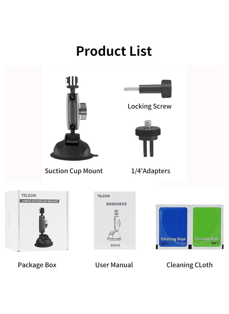 Strong Suction Holder Mount For GoPro Hero Aluminum Alloy Cup Holder for DJI OSMO Action, Insta360, 360 Degree, Mobile, Rotatable Clamp, Action Camera, Stable