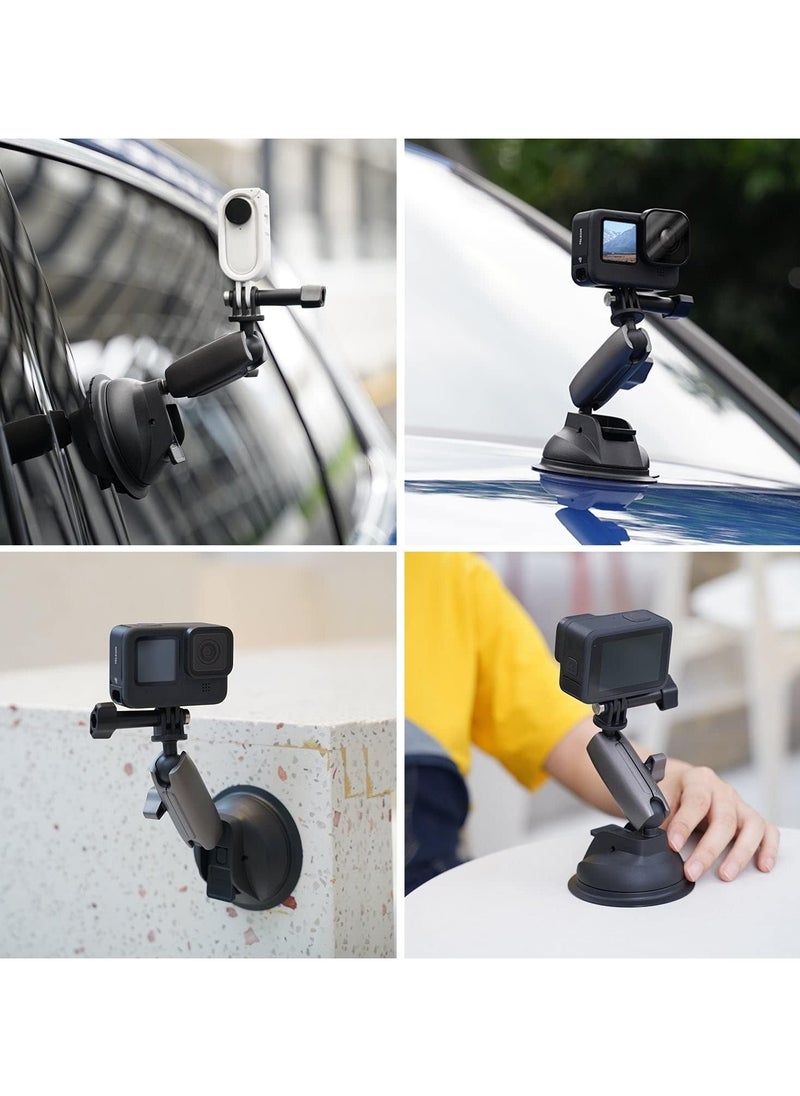 Strong Suction Holder Mount For GoPro Hero Aluminum Alloy Cup Holder for DJI OSMO Action, Insta360, 360 Degree, Mobile, Rotatable Clamp, Action Camera, Stable