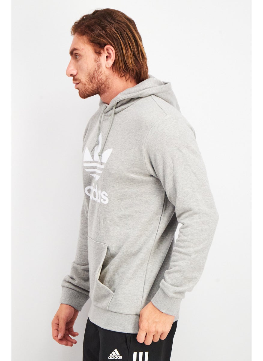 Men Sportswear Fit Long Sleeves Outdoor Hooded Sweatshirt, Grey