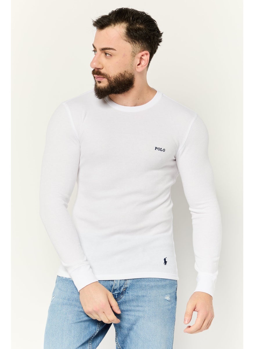 Men Crew Neck Long Sleeve Embroidered Logo Sweatshirt, White