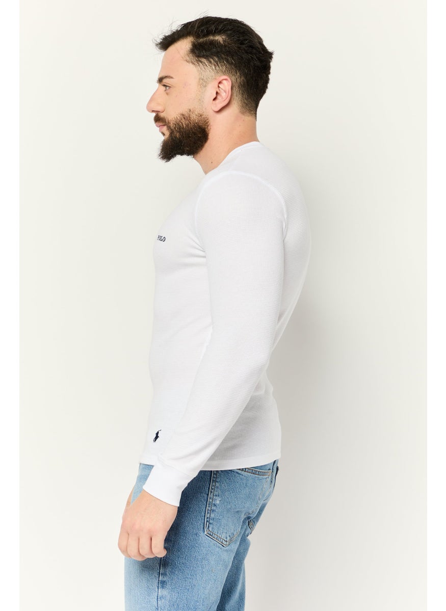 Men Crew Neck Long Sleeve Embroidered Logo Sweatshirt, White