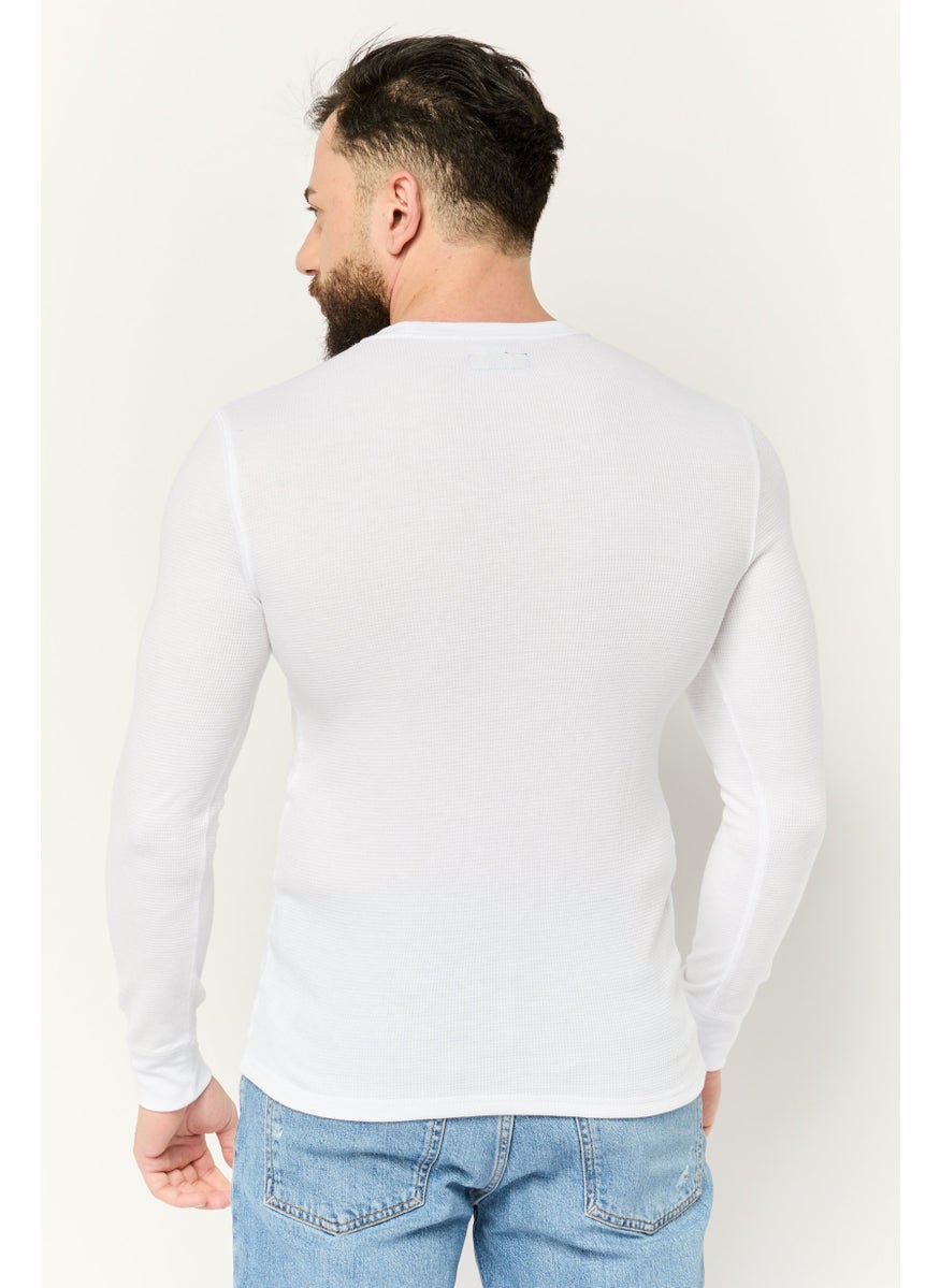 Men Crew Neck Long Sleeve Embroidered Logo Sweatshirt, White