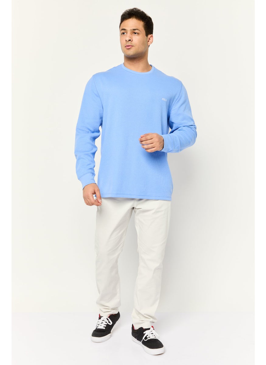 Men Crew Neck Embroidered Logo Long Sleeves Sweatshirt, Blue