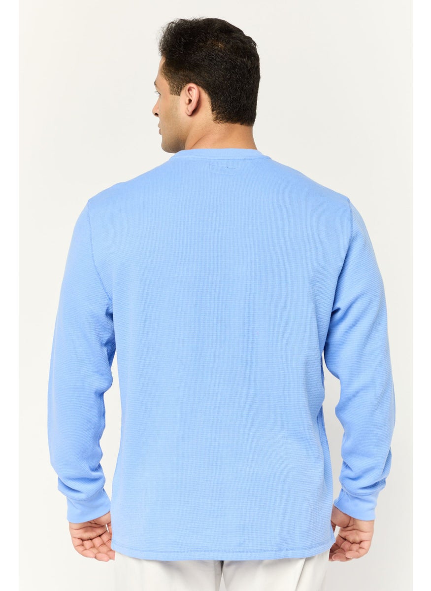 Men Crew Neck Embroidered Logo Long Sleeves Sweatshirt, Blue