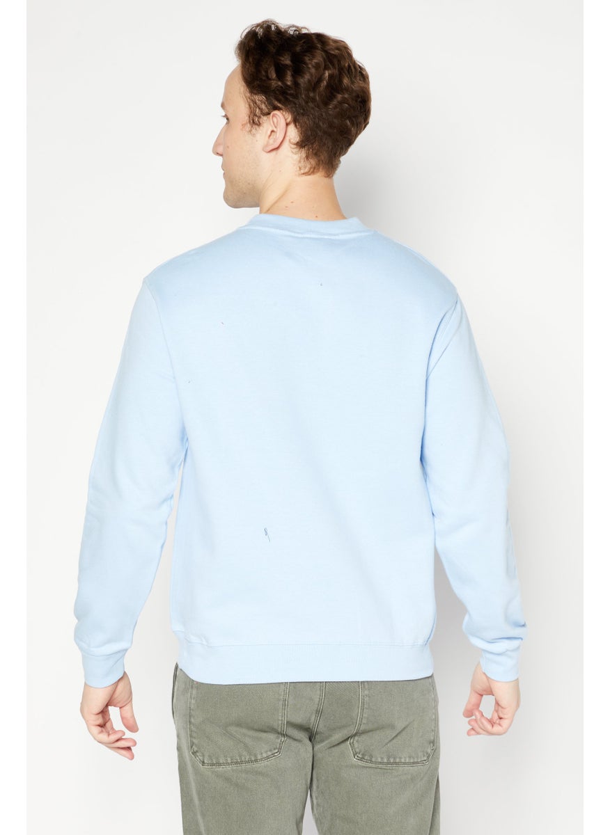 Men Crew Neck Long Sleeve Brand Logo Sweatshirt, Blue