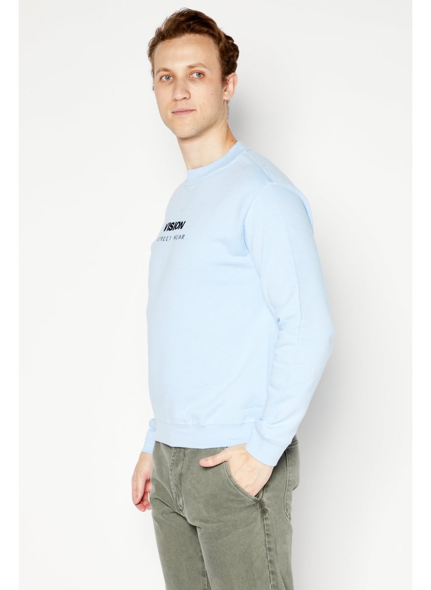 Men Crew Neck Long Sleeve Brand Logo Sweatshirt, Blue