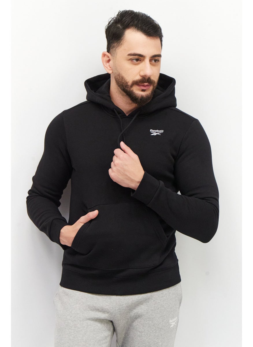Men Sportswear Fit Hooded Long Sleeve Outdoor Sweatshirts, Black