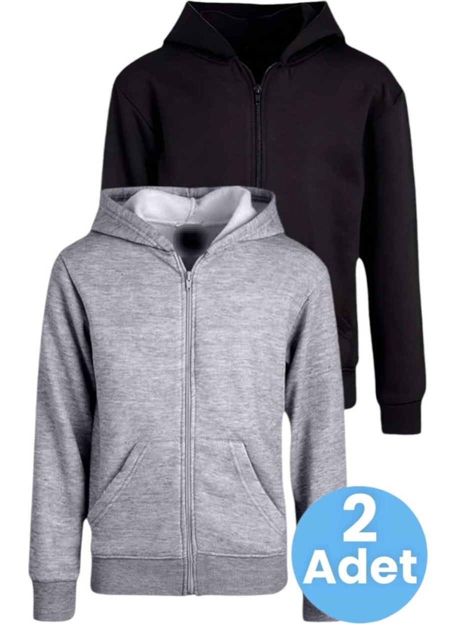 Kids Cotton Hooded Zippered Sweatshirt 2 Piece Set