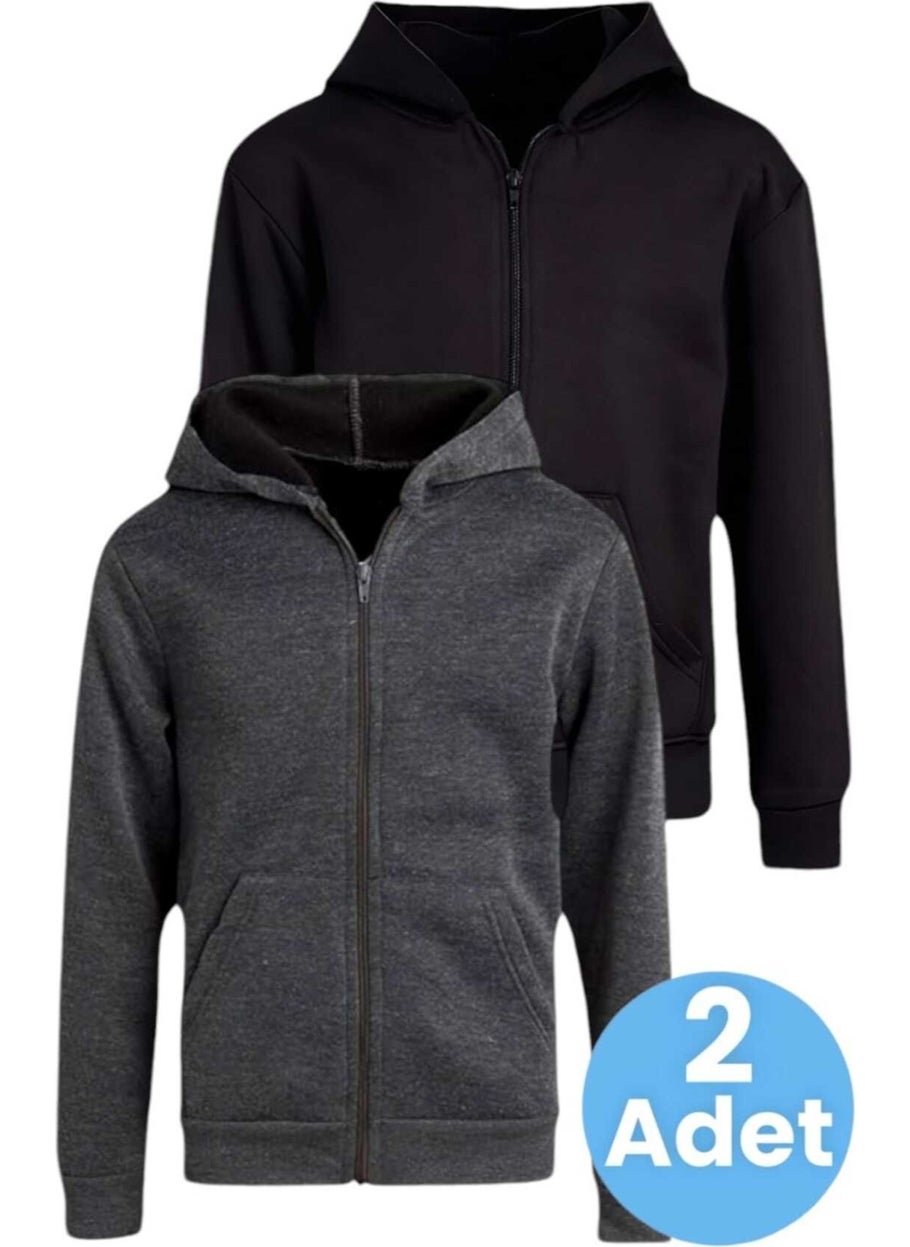 Kids Cotton Hooded Zippered Sweatshirt 2 Piece Set