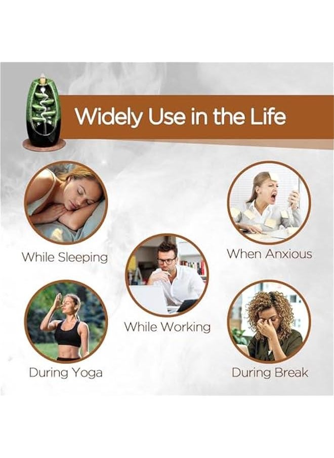 Ceramic Backflow Incense Holder Incense Burner Waterfall with 120 Backflow Incense Cones & 30 Incense Stick, Aromatherapy Ornament Home Decor, Green