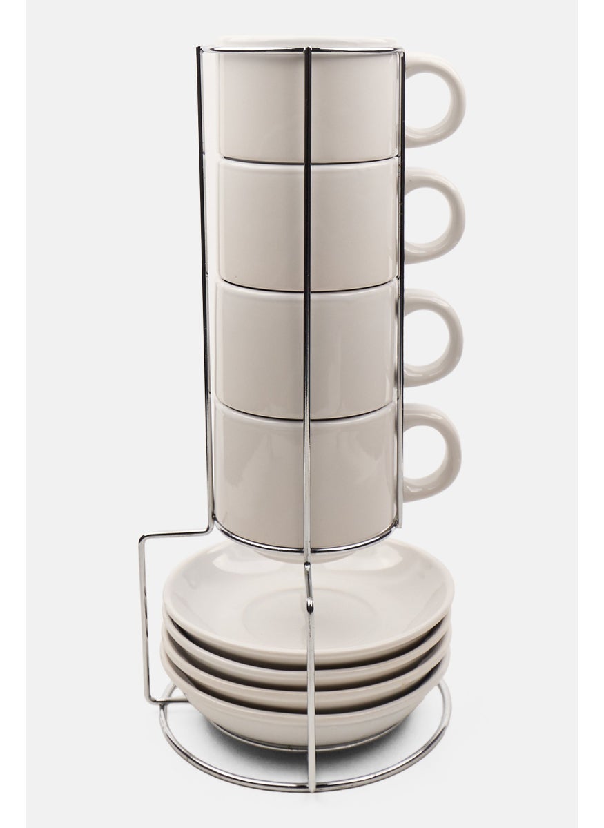4 Pcs 250ml Mug With Saucer With Stand Set, White