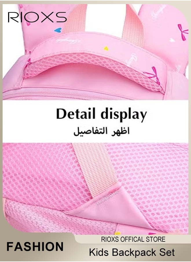 Kids Backpack, 3 Pcs Bow Printing Backpack Sets, Girls Bowknot Primary Schoolbag, Junior High University School Bag Bookbag, Travel Daypack Shoulder Bag, School Bags With Lunch Box And Pencil Case