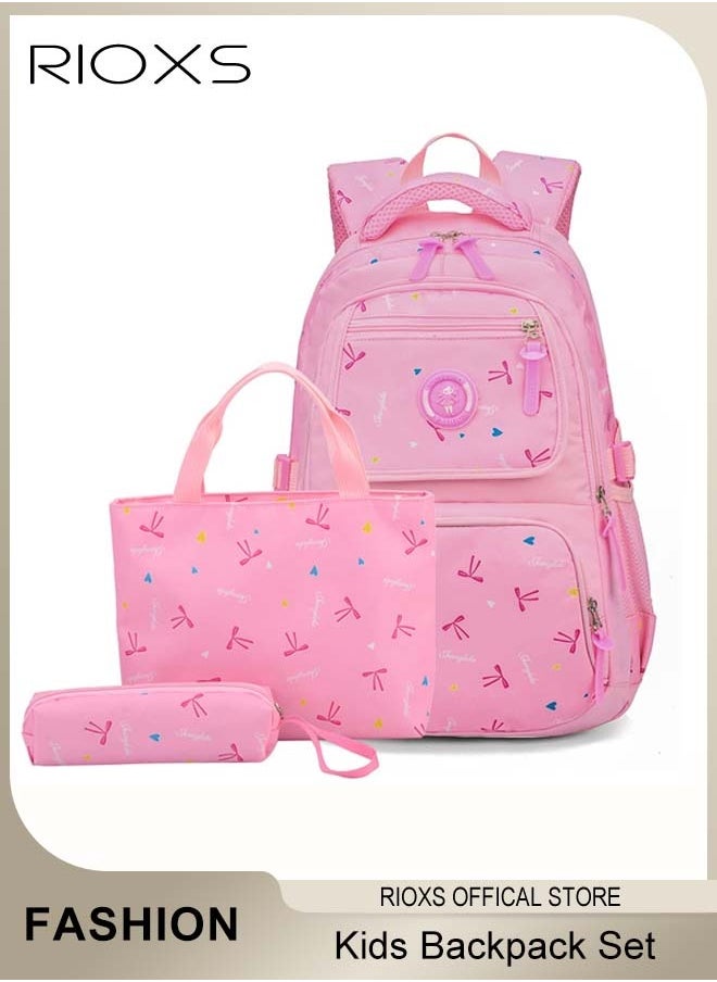 Kids Backpack, 3 Pcs Bow Printing Backpack Sets, Girls Bowknot Primary Schoolbag, Junior High University School Bag Bookbag, Travel Daypack Shoulder Bag, School Bags With Lunch Box And Pencil Case