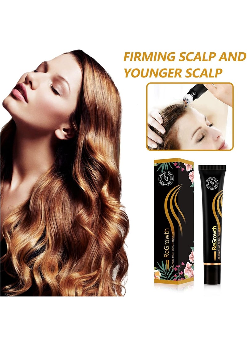 Organic Hair Regrowth Serum with Roller Ball Massage - Hair Growth Oil for Stronger, Thicker Hair, Receding Hairline & Pattern Baldness Treatment