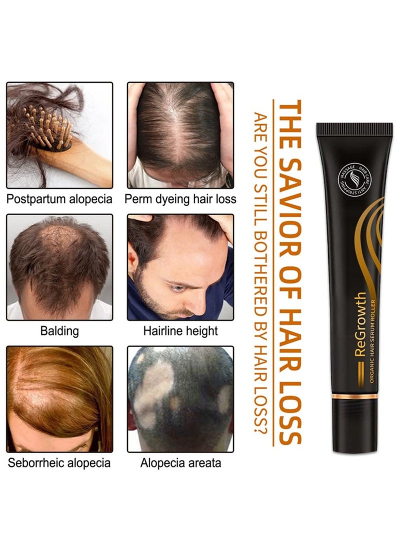 Organic Hair Regrowth Serum with Roller Ball Massage - Hair Growth Oil for Stronger, Thicker Hair, Receding Hairline & Pattern Baldness Treatment