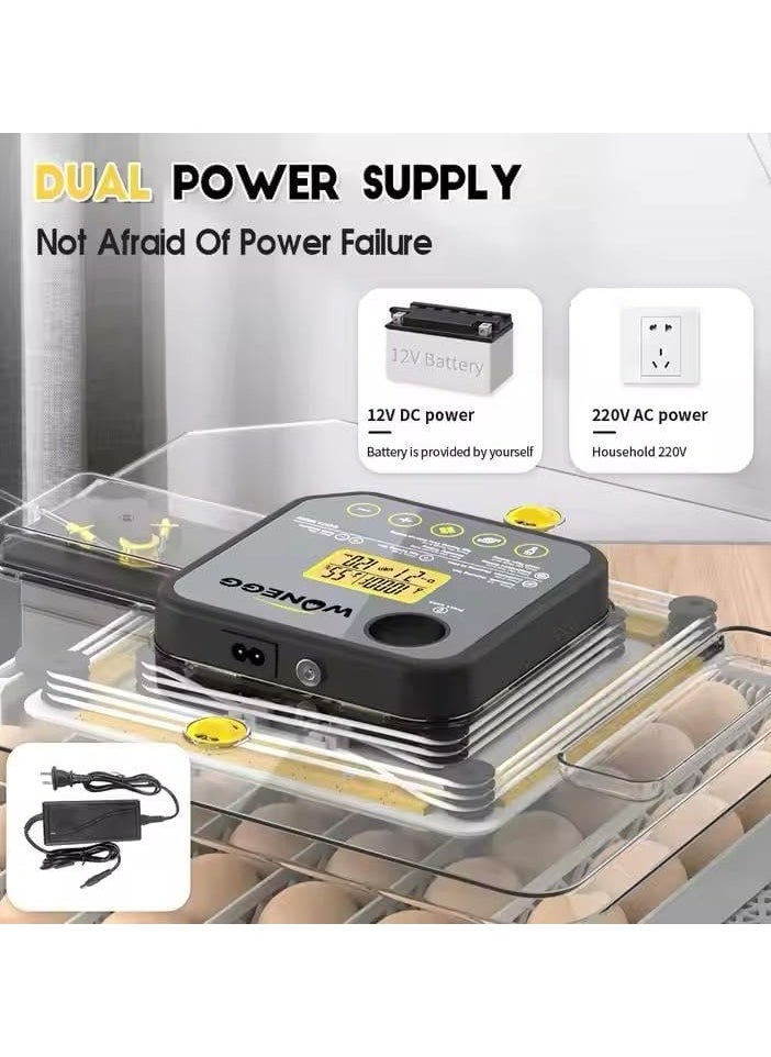 Dual Power 48 chicken egg Incubator,Automatic Humidity, turning and temperature control incubator with testing Function