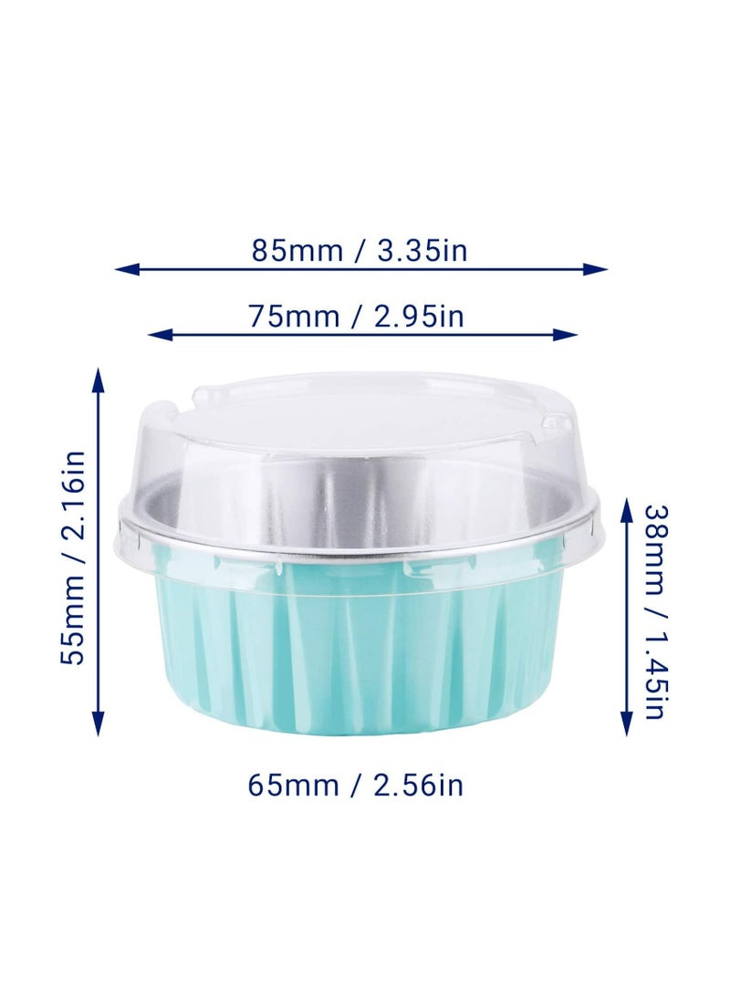 50pcs 5oz Mini Aluminum Pans with Lids Foil Cups Dessert Cups for Cheesecakes and More(Light Blue)