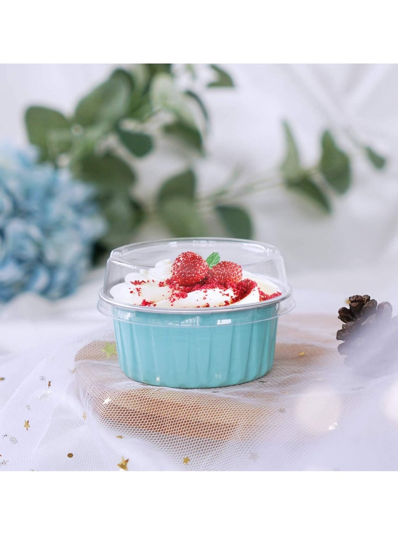 50pcs 5oz Mini Aluminum Pans with Lids Foil Cups Dessert Cups for Cheesecakes and More(Light Blue)