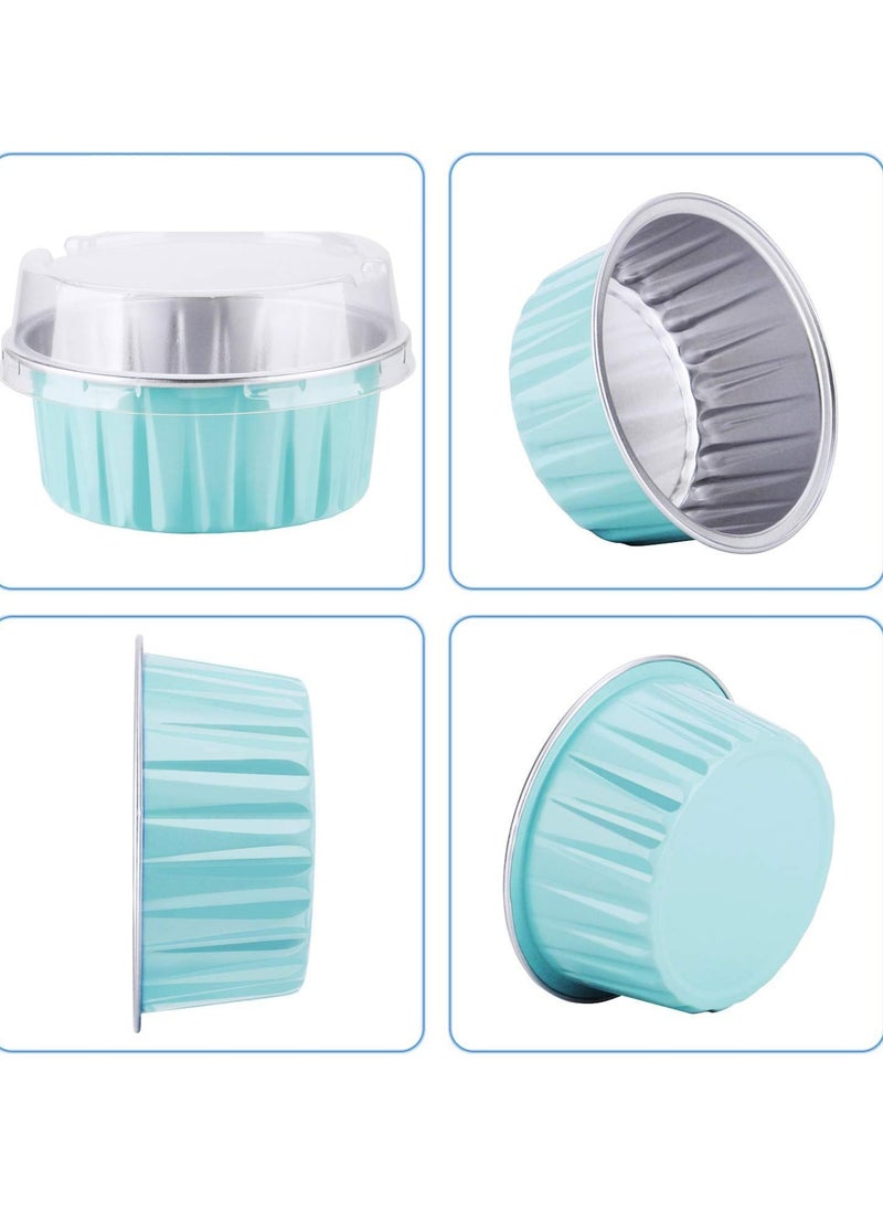50pcs 5oz Mini Aluminum Pans with Lids Foil Cups Dessert Cups for Cheesecakes and More(Light Blue)