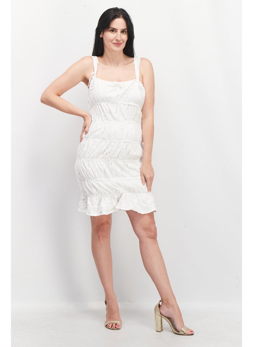 Women Embroidered Mini Dress, White