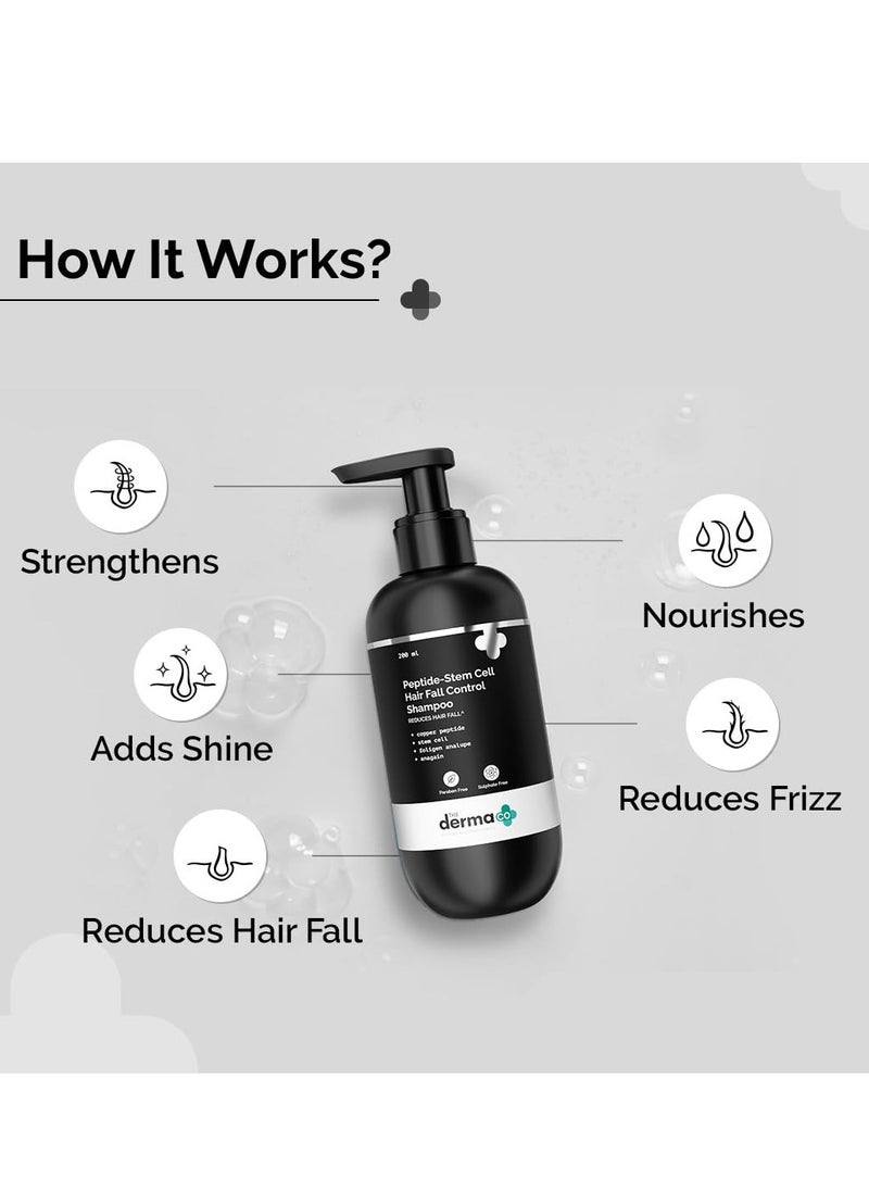 The Derma Co. Peptide- Stem Cell Hair Fall Control Shampoo | Paraben & Sulphate Free | Shampoo for Women & Men | Reduces hair fall and breakage | Improves Scalp health - 200 ml