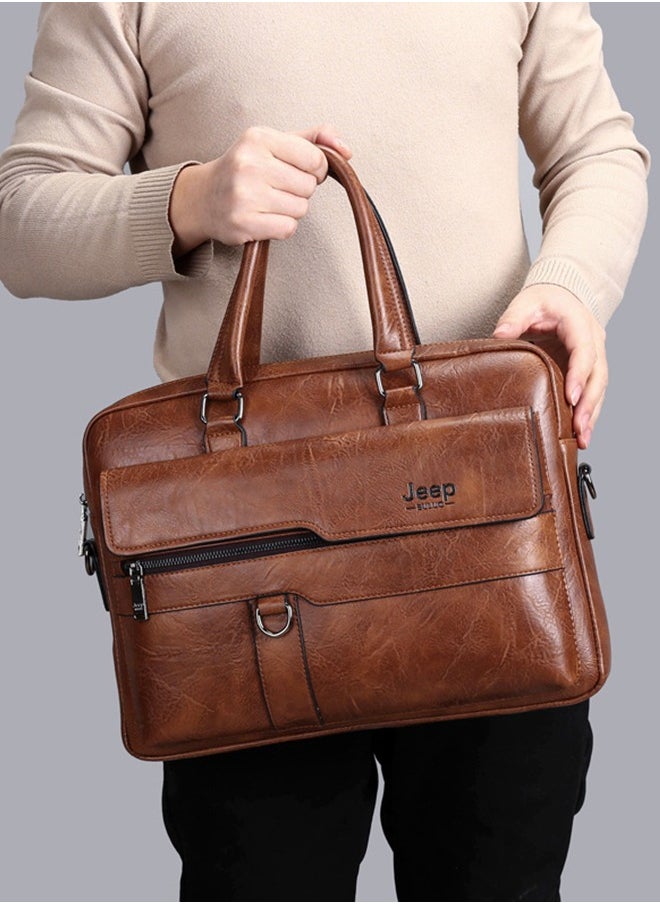 Men's Fashion Crossbody Briefcase - Fashion Horizontal Business Shoulder Bag, Durable Design Laptop Messenger Bag Khaki