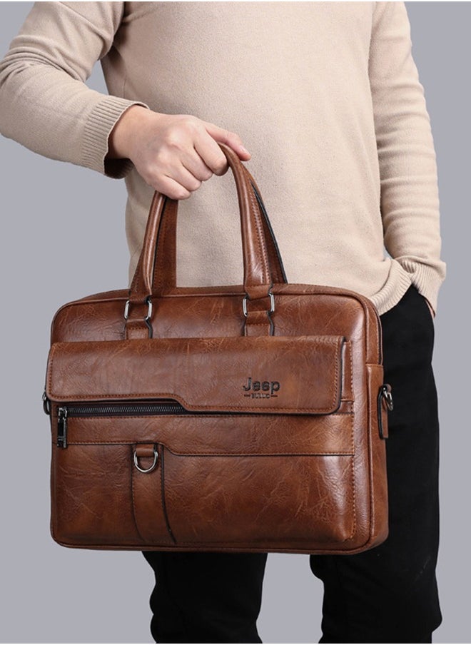 Men's Fashion Crossbody Briefcase - Fashion Horizontal Business Shoulder Bag, Durable Design Laptop Messenger Bag Khaki