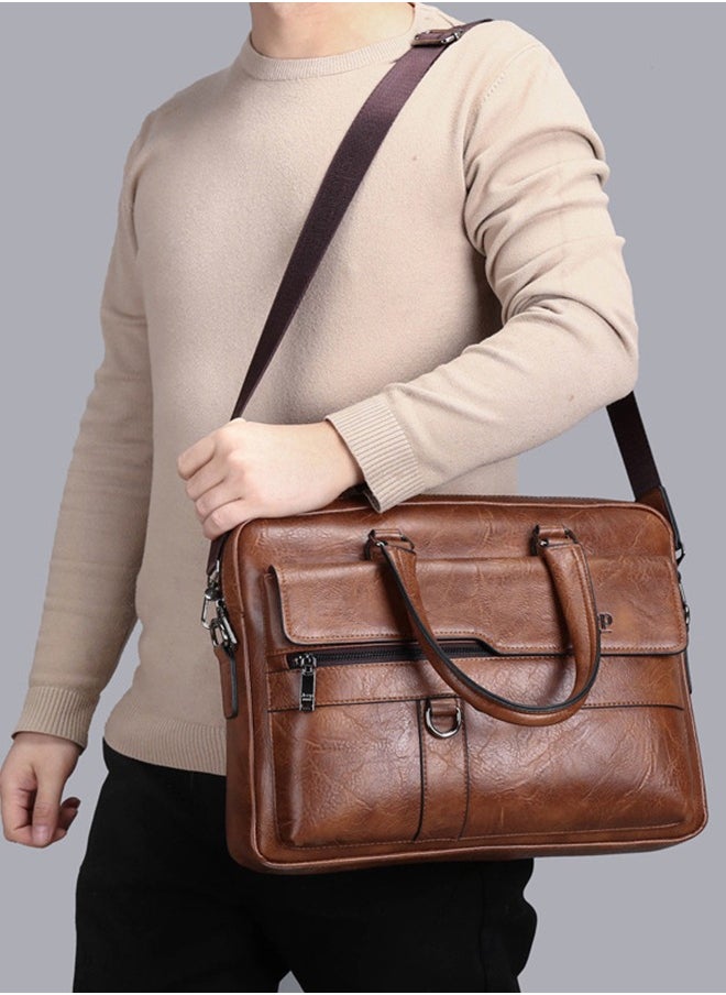 Men's Fashion Crossbody Briefcase - Fashion Horizontal Business Shoulder Bag, Durable Design Laptop Messenger Bag Khaki