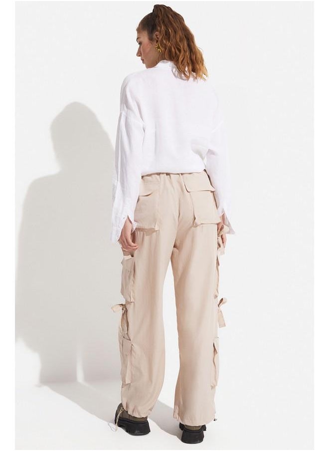 June Women Cargo Pocket Wide Leg Woven Trouser Stone