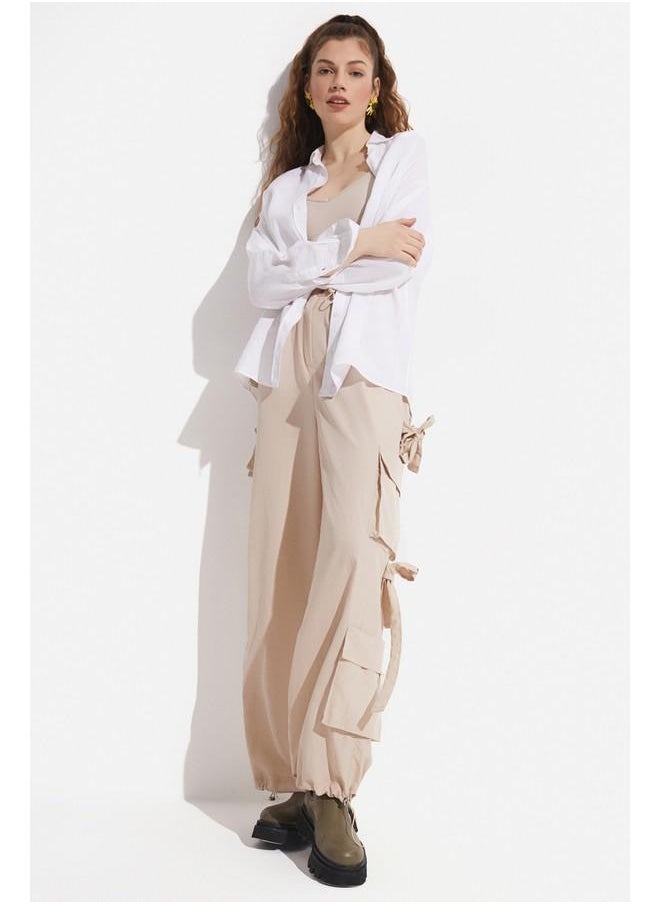 June Women Cargo Pocket Wide Leg Woven Trouser Stone