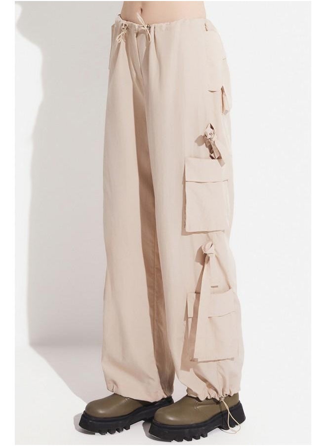 June Women Cargo Pocket Wide Leg Woven Trouser Stone