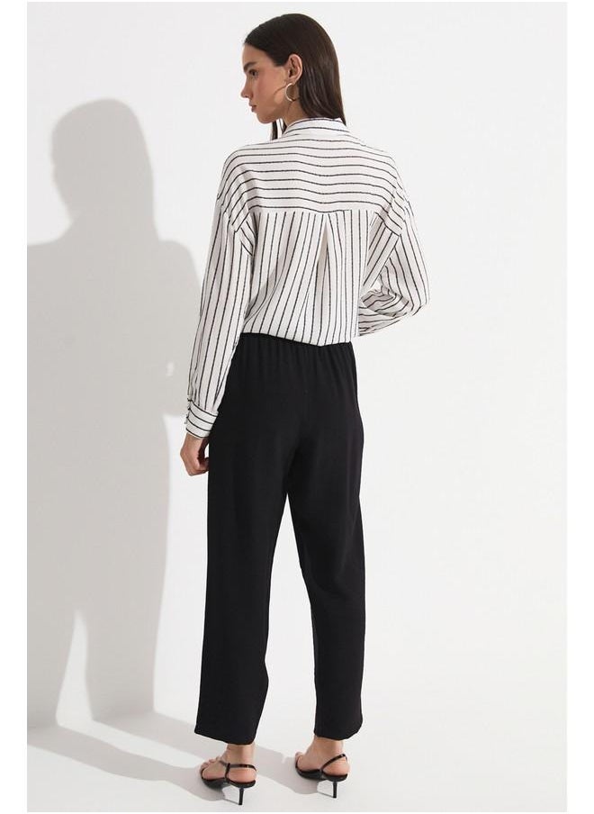 June Women Exclusive Elastic Waist Viscose Blend Jogger Woven Trouser Black