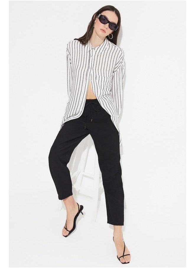 June Women Exclusive Elastic Waist Viscose Blend Jogger Woven Trouser Black