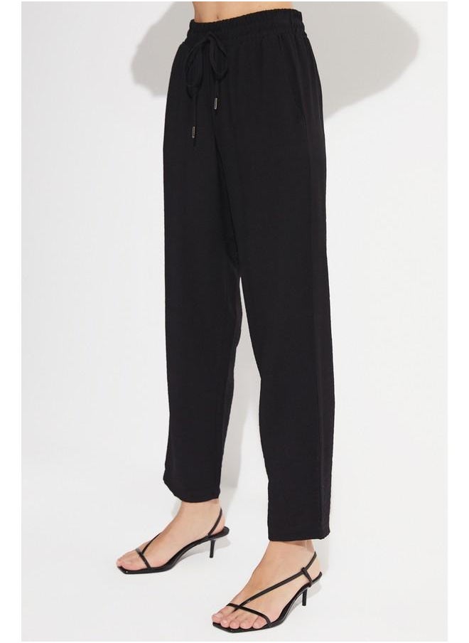 June Women Exclusive Elastic Waist Viscose Blend Jogger Woven Trouser Black